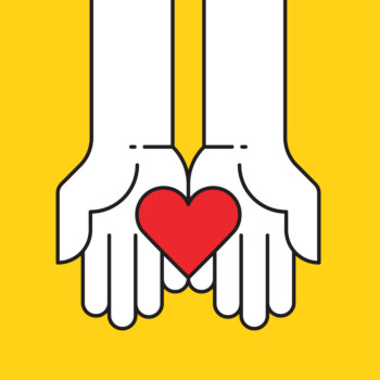 An illustration of a heart in hand, symbolizing charitable giving