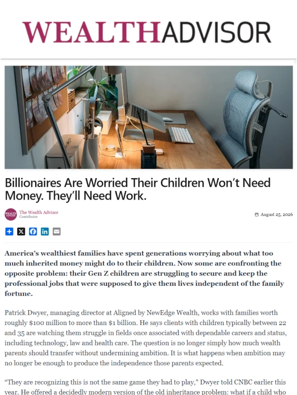 Cedar Point quoted in Wealth Advisor about billionaire children needing work